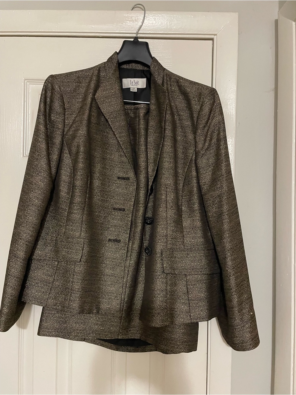Le Suit Women's Metallic Taupe/Bronze Blazer Jacket